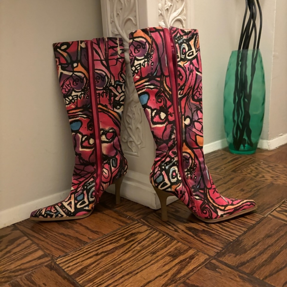 Colorful Abstract Knee-High Boots - Picture 3 of 5